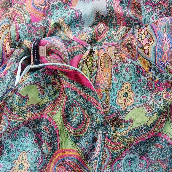 Tommy Hilfiger Bright Pasley Floral Sheer Midi/ Blue Slip Dress Sleeveless  12.. - Picture 12 of 13